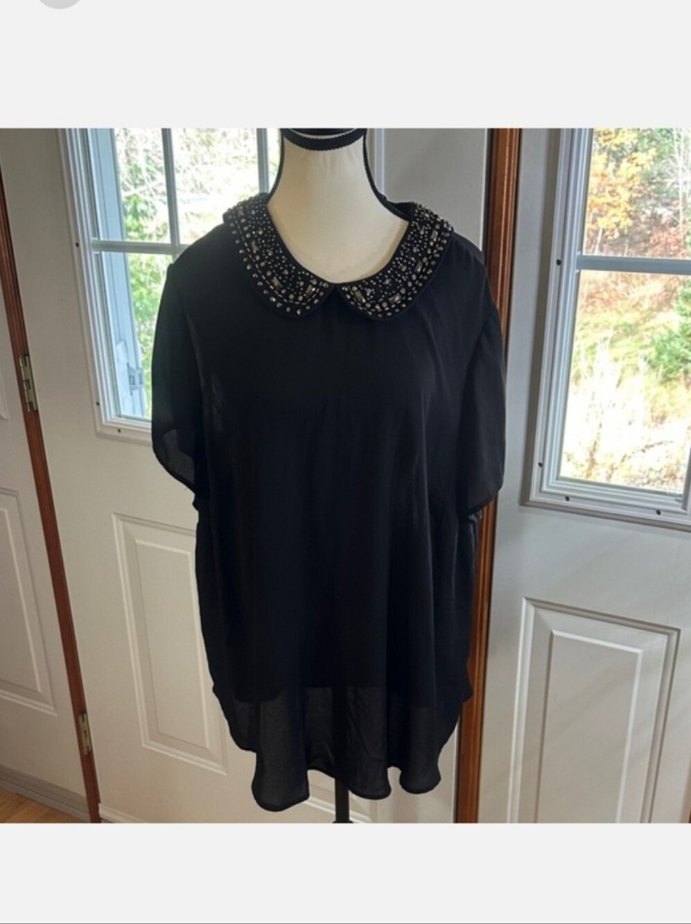 Torrid Black Beaded Peter Pan Collar Blouse